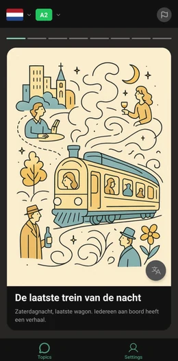 ToTo app showing an illustrated Dutch story with vocabulary highlighting